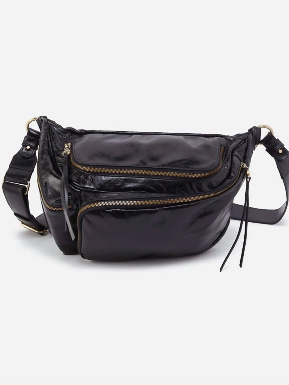HOBO VIA BELT BAG SLING- Polished Black Leather